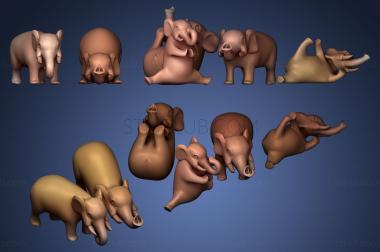 3D мадэль Слоны играют (STL)